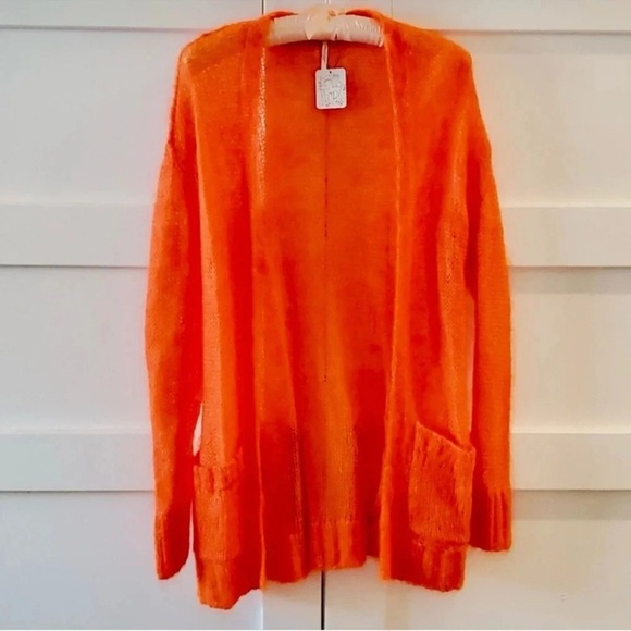 New Free People Mohair Vibrant Orange Cardigan - Picture 2 of 7